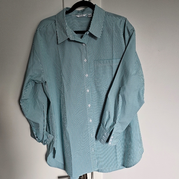 Green Pinstripe Button Down Shirt Penningtons Size X - Picture 1 of 11